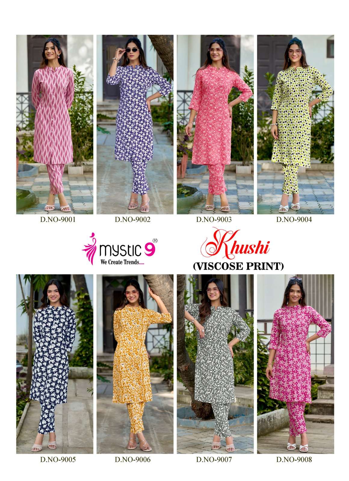 MYSTIC 9 KHUSHI VOL 9 HEAVY VISCOSE PRINT CO ORD SET CATALOGUE WESTERN OFFICE INDIA SHOP